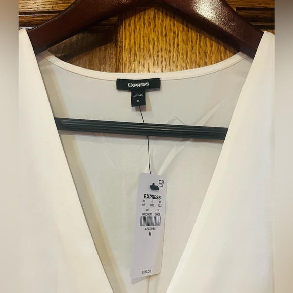 NWT Express Ivory V-Neck Balloon Sleeve Blouse - Size Medium - Picture 3 of 6